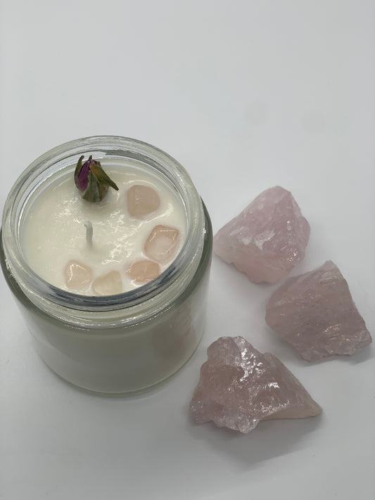 self love candle w/ rose quartz